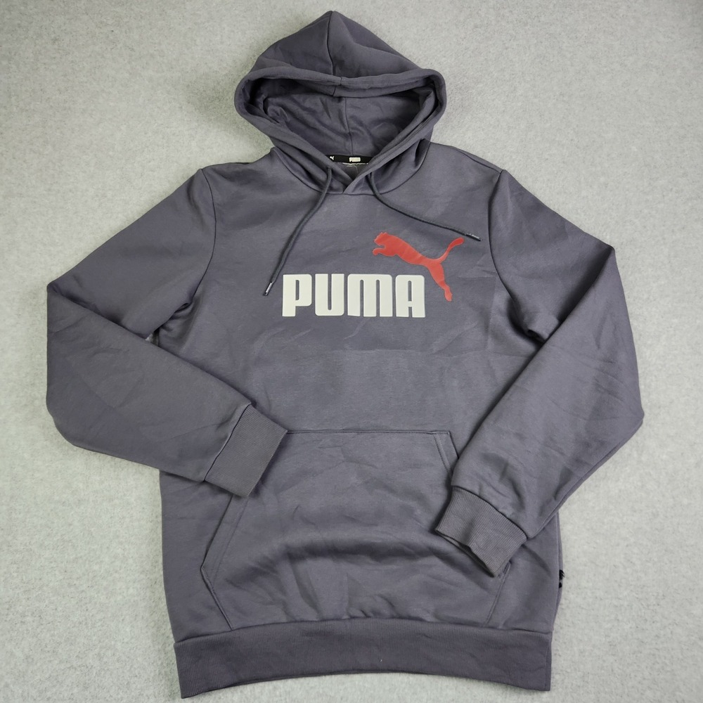 Puma Way 1 Hoodie Mens Medium Gray Fleece Lined Essential Long Sleeve Big Logo